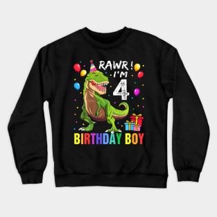 Kids Year Old 4th Birthday Boy T Rex Dinosaur Crewneck Sweatshirt